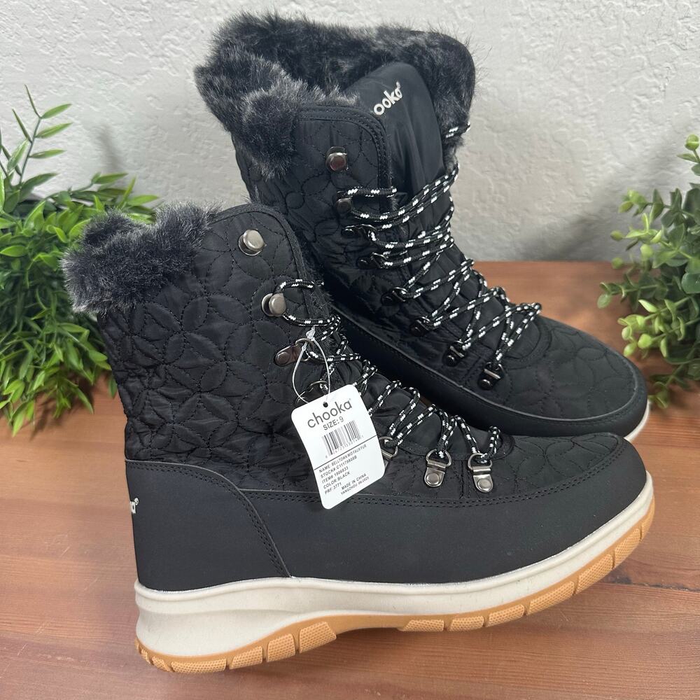 Chooka Women's Belltown Mid Faux Fur Black Boots Size 9 - Picture 2 of 9